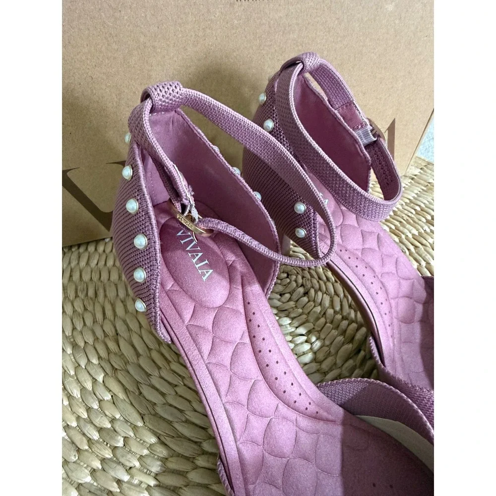 VIVAIA Pink Mesh Pearl Ankle Strap Heels Pointed Toe Stiletto Pumps EU/40 US/9